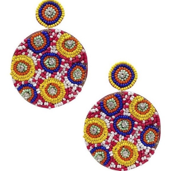 RED SEED BEAD ROUND DROP EARRINGS - Picture 1 of 1